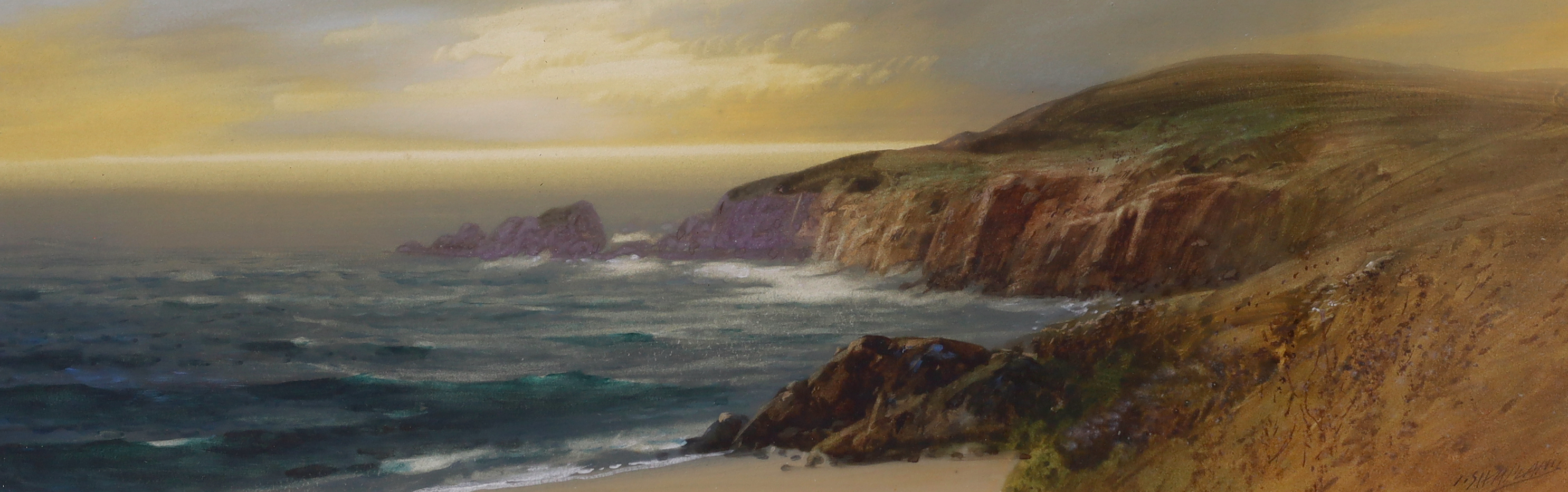 John Shapland (1865-1929), watercolour, West Country beach scene, signed, 17.5 x 54cm